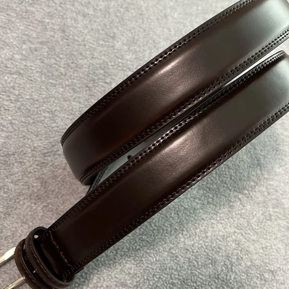 Mens Brown Leather Belt Size 38 Silver Tone Metal Buckle